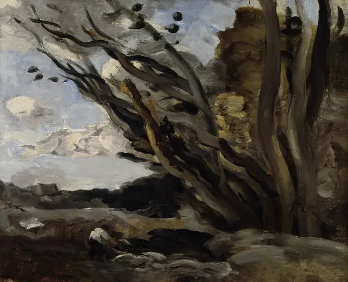 Framed Print : The Blast, mid-late 19th century. Creator: Jean-Baptiste-Camille Corot Framed Print : The Blast, mid-late 19th century. Creator: Jean-Baptiste-Camille Corot
