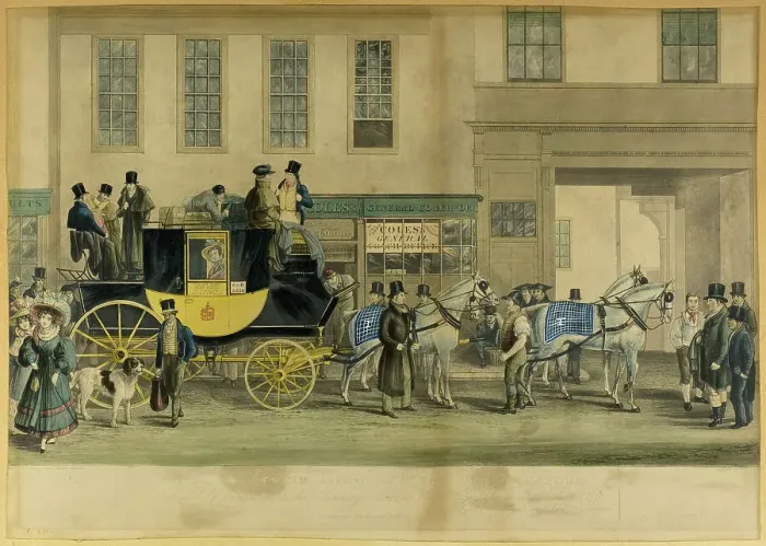 Framed Print : The Blenheim, Leaving the Star Hotel, Oxford, 1831. Creator: William Havell Framed Print : The Blenheim, Leaving the Star Hotel, Oxford, 1831. Creator: William Havell