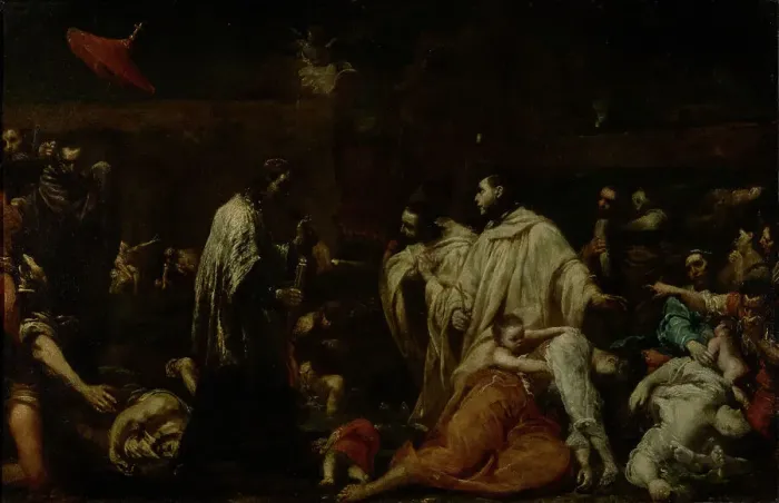 Framed Print : Blessed Bernard Tolomei Interceding for the Cessation of the Plague in Siena, about 1735. Creator: Giuseppe Maria Crespi Framed Print : Blessed Bernard Tolomei Interceding for the Cessation of the Plague in Siena, about 1735. Creator: Giuseppe Maria Crespi