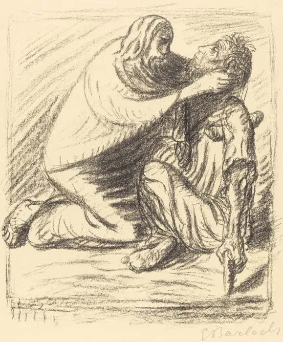 Framed Print : Blessed are the Merciful, published 1916. Creator: Ernst Barlach Framed Print : Blessed are the Merciful, published 1916. Creator: Ernst Barlach