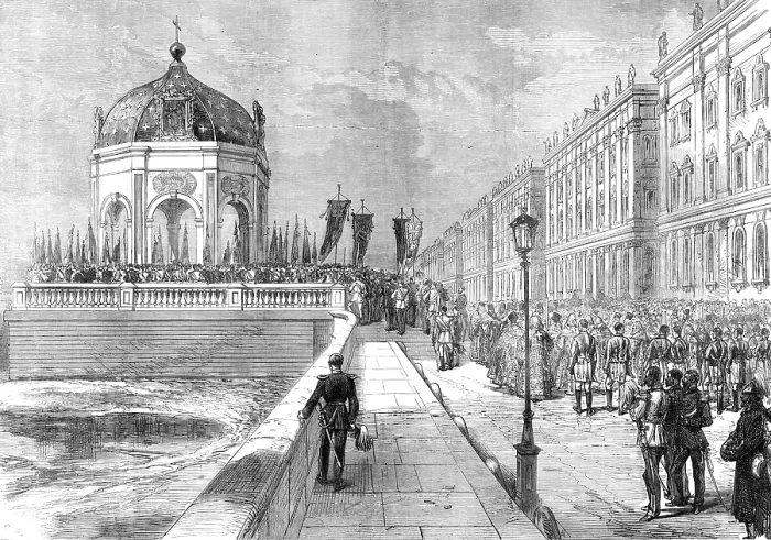 Framed Print : Blessing the Neva at St. Petersburg, from a sketch by our special artist, 1874. Creator: C. R Framed Print : Blessing the Neva at St. Petersburg, from a sketch by our special artist, 1874. Creator: C. R