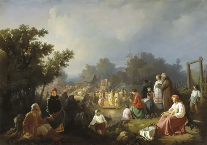 Framed Print : The Blessing of Waters in a country village, 1858 Framed Print : The Blessing of Waters in a country village, 1858