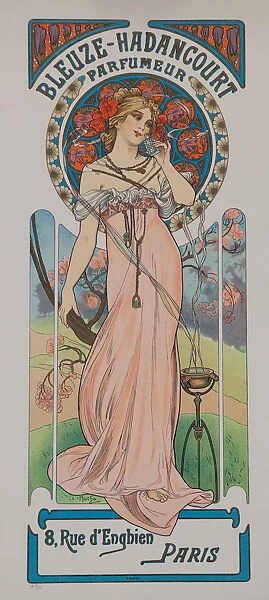 Bleuze - Hadancourt Parfumeur, ca 1899. Creator: Mucha, Alfons Marie (1860-1939)
