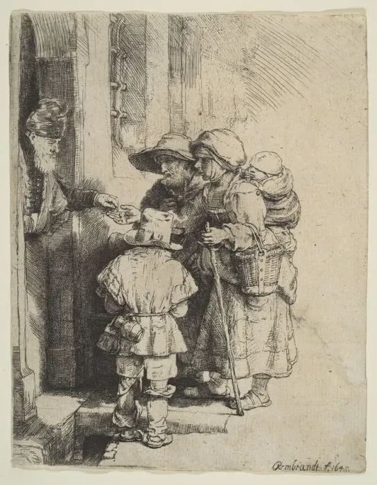 Framed Print : The Blind Hurdy-Gurdy Player and Family Receiving Alms, 1648. Creator: Unknown Framed Print : The Blind Hurdy-Gurdy Player and Family Receiving Alms, 1648. Creator: Unknown