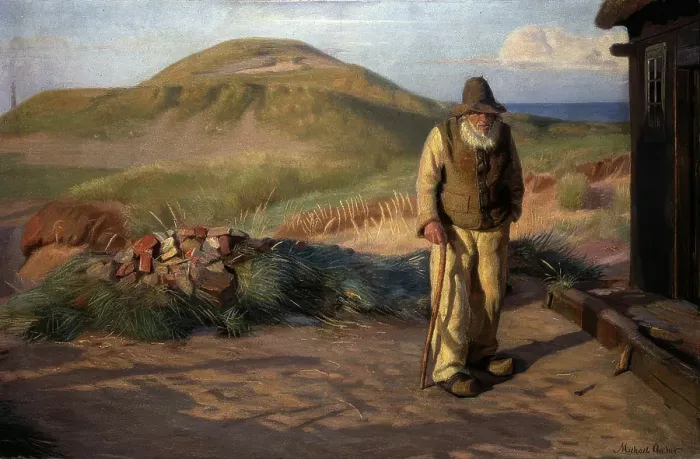 Framed Print : Blind Kristian outside his House, 1884. Creator: Michael Peter Ancher Framed Print : Blind Kristian outside his House, 1884. Creator: Michael Peter Ancher