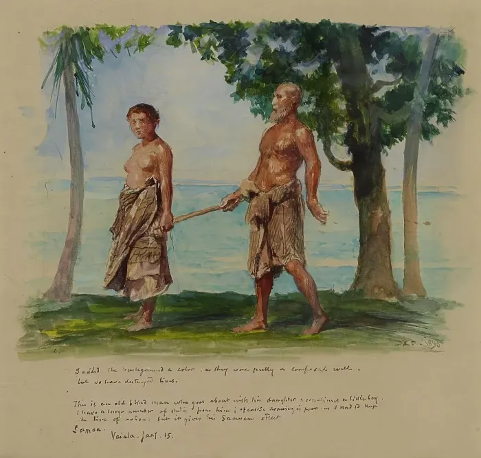 Framed Print : Blind Man and His Daughter, Vaiala, Samoa, 1890. Creator: John La Farge Framed Print : Blind Man and His Daughter, Vaiala, Samoa, 1890. Creator: John La Farge