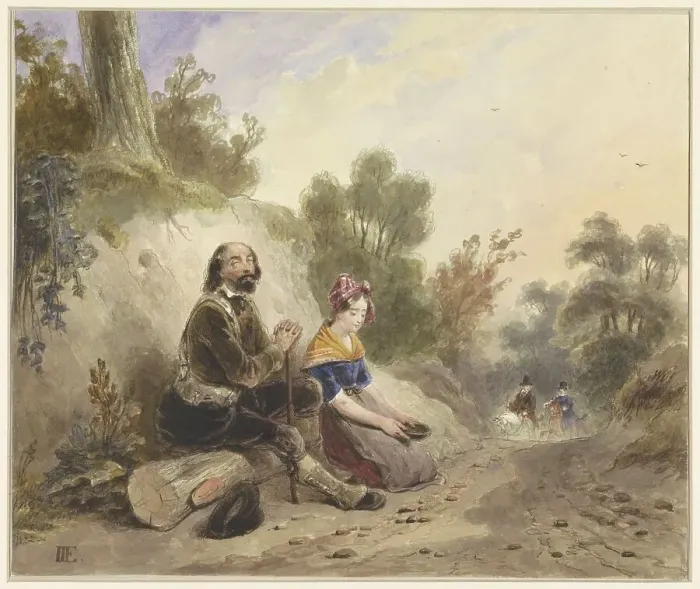 Framed Print : Blind man with girl, begging on the side of a country road, 1803-1861. Creator: Jakob Josef Eeckhout Framed Print : Blind man with girl, begging on the side of a country road, 1803-1861. Creator: Jakob Josef Eeckhout
