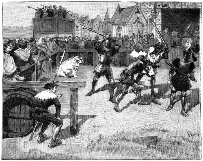 Framed Print : Four blind men placed in a ring to fight a large pig, c14th-15th century (1882-1884). Artist: Spex Framed Print : Four blind men placed in a ring to fight a large pig, c14th-15th century (1882-1884). Artist: Spex