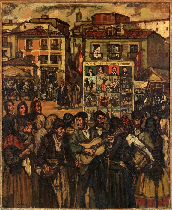 Framed Print : The Blind Storyteller (Poster of the Crime), c1920. Creator: Gutierrez-Solana, Jose (1886-1945) Framed Print : The Blind Storyteller (Poster of the Crime), c1920. Creator: Gutierrez-Solana, Jose (1886-1945)