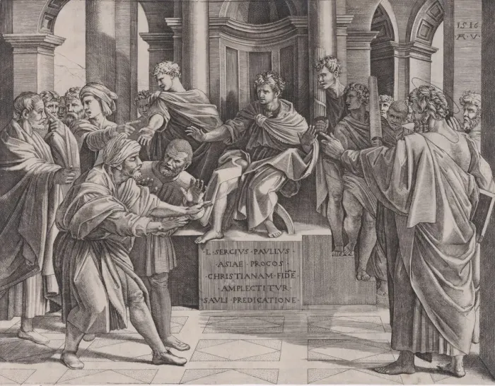 Framed Print : The Blinding of Elymas, dated 1516. dated 1516. Creator: Agostino Veneziano Framed Print : The Blinding of Elymas, dated 1516. dated 1516. Creator: Agostino Veneziano