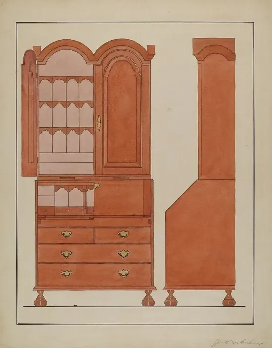 Framed Print : Block Front Desk with Cabinet Top, 1935 / 1942. Creator: Jack Bochner Framed Print : Block Front Desk with Cabinet Top, 1935 / 1942. Creator: Jack Bochner