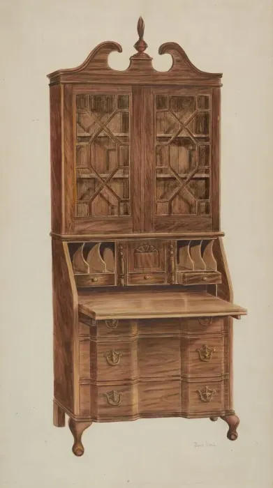 Framed Print : Block-front Secretary (walnut), c. 1940. Creator: John Hall