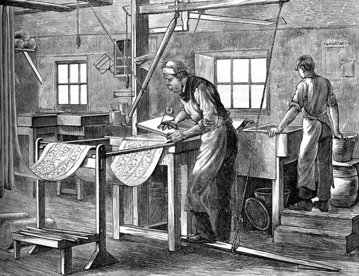 Framed Print : Block printers at work, c1880 Framed Print : Block printers at work, c1880