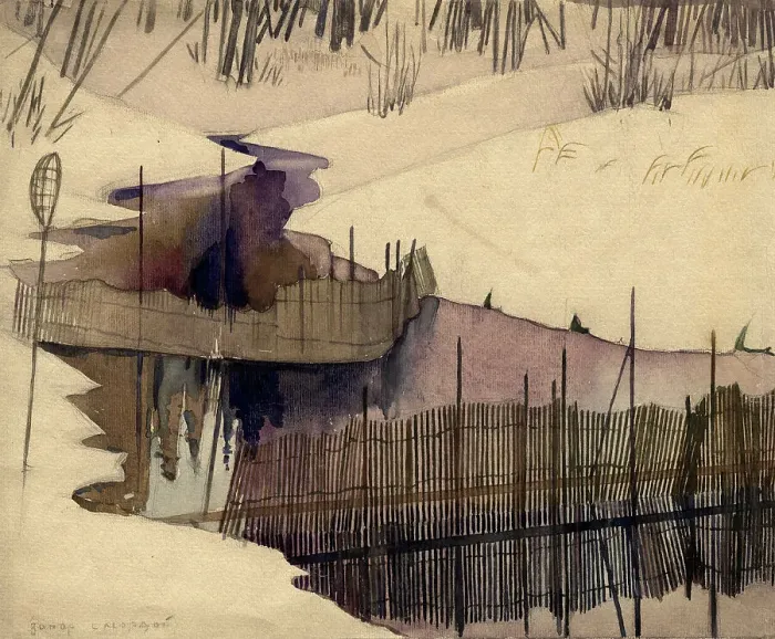 Framed Print : Blocked stream with weir in winter. Selkups, 1920. Creator: A. G. Vargin Framed Print : Blocked stream with weir in winter. Selkups, 1920. Creator: A. G. Vargin