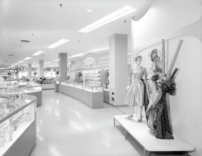 Framed Print : Bloomingdale's, business in Hackensack, New Jersey, 1959. Creator: Gottscho-Schleisner, Inc Framed Print : Bloomingdale's, business in Hackensack, New Jersey, 1959. Creator: Gottscho-Schleisner, Inc
