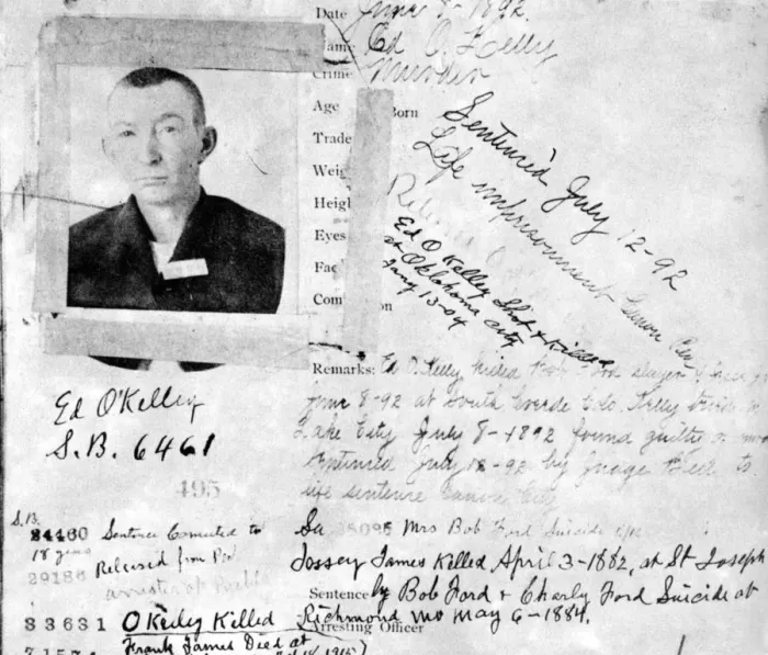 Framed Print : The blotter on the man who killed Robert Ford, c1892 (1954) Framed Print : The blotter on the man who killed Robert Ford, c1892 (1954)
