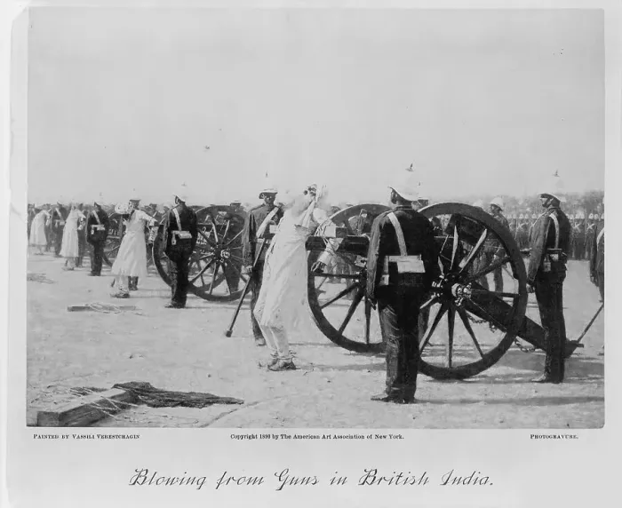 Framed Print : Blowing from guns in British India, c. 1890. Artist: Vereshchagin, Vasili Vasilyevich (1842-1904) Framed Print : Blowing from guns in British India, c. 1890. Artist: Vereshchagin, Vasili Vasilyevich (1842-1904)