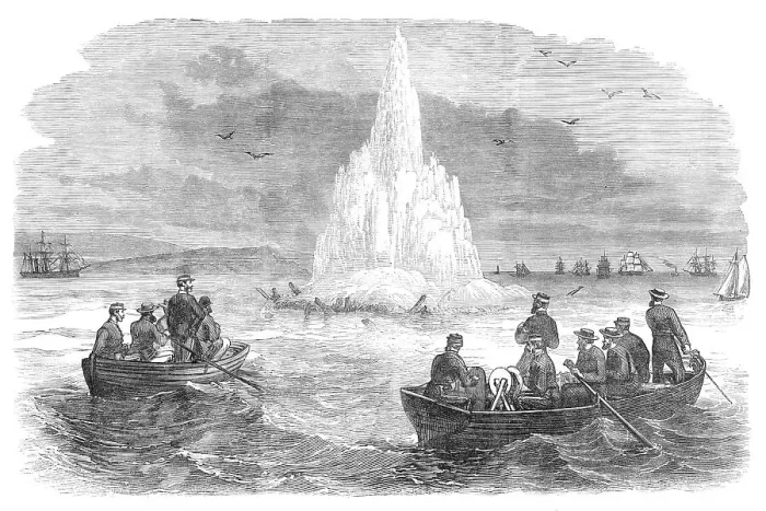 Framed Print : Blowing up of the wreck of the Golden Fleece in the Bristol Channel, 1870. Creator: Unknown Framed Print : Blowing up of the wreck of the Golden Fleece in the Bristol Channel, 1870. Creator: Unknown