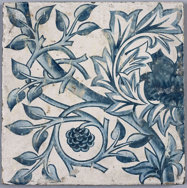 Blue floral motif. Tile, 1870s-1880s. Creator: Morris, William (1834-1896)