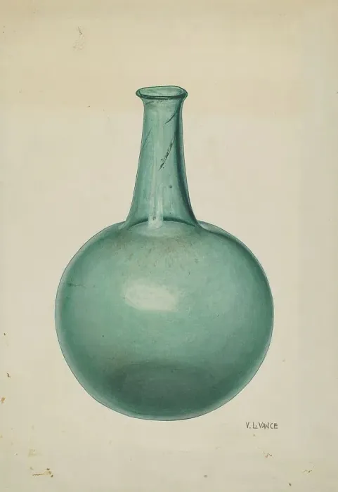 Framed Print : Blue-green Flask, c. 1940. Creator: V. L. Vance Framed Print : Blue-green Flask, c. 1940. Creator: V. L. Vance