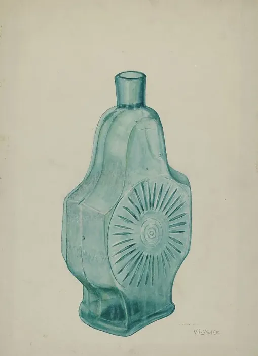 Framed Print : Blue-Green Flask, c. 1941. Creator: V. L. Vance Framed Print : Blue-Green Flask, c. 1941. Creator: V. L. Vance