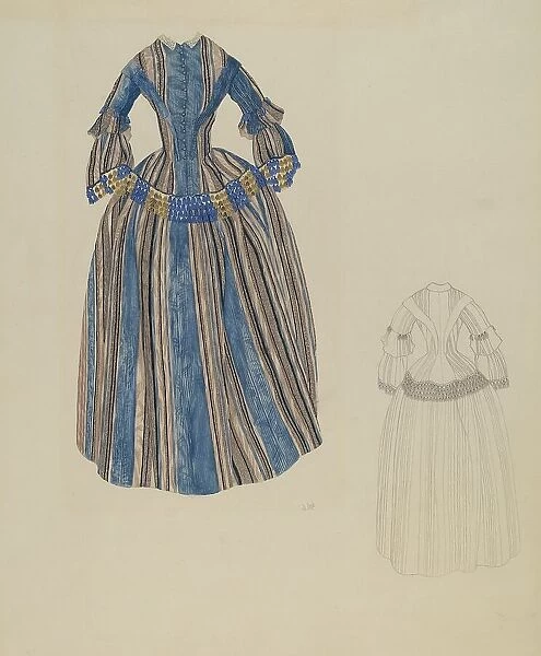 Blue & Grey Striped Dress, c. 1937. Creator: Joseph L. Boyd. Blue & Grey Striped Dress, c. 1937. Creator: Joseph L. Boyd