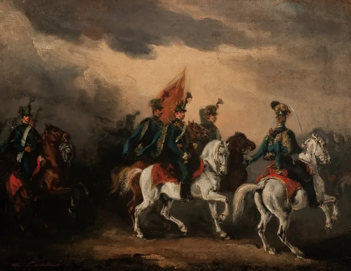 Framed Print : Blue Hussars, 1836. Creator: Piotr Michalowski Framed Print : Blue Hussars, 1836. Creator: Piotr Michalowski