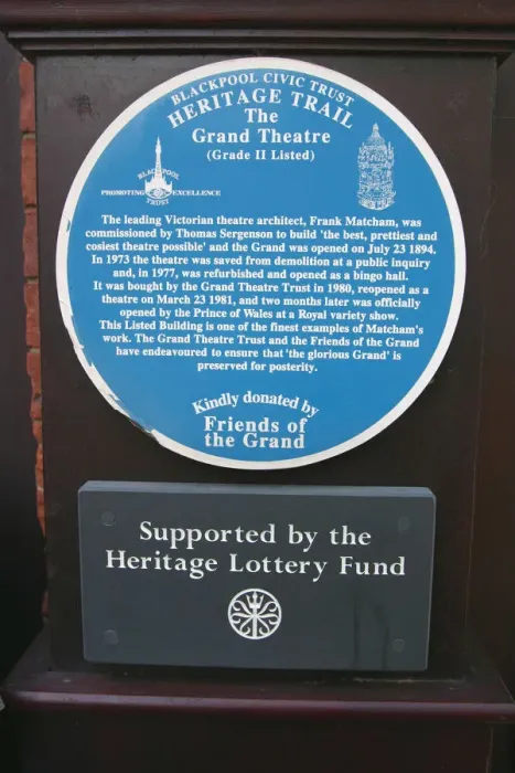 Framed Print : Blue information plaque, Grand Theatre, Blackpool, Lancashire Framed Print : Blue information plaque, Grand Theatre, Blackpool, Lancashire