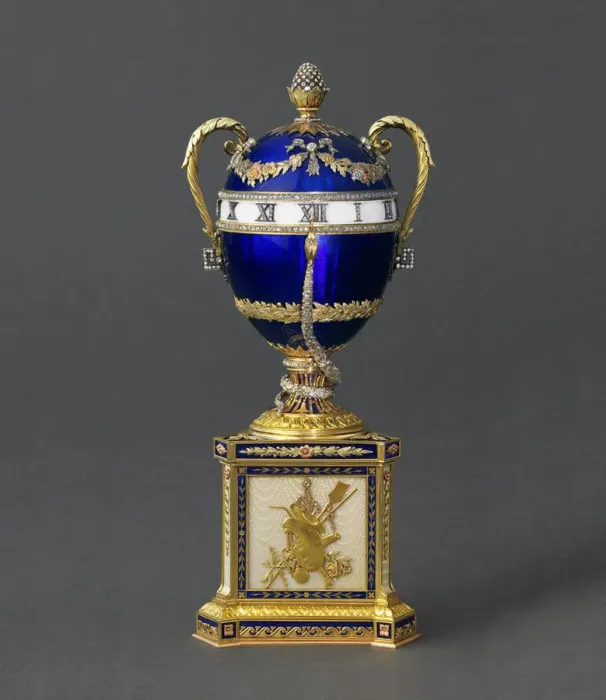 Framed Print : Blue Serpent Clock Egg, 1895. Artist: Pershin, Michail, (Faberge manufacture) (19th century) Framed Print : Blue Serpent Clock Egg, 1895. Artist: Pershin, Michail, (Faberge manufacture) (19th century)