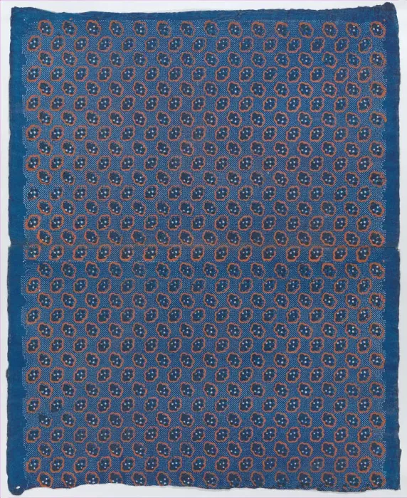 Framed Print : Blue sheet with two borders with a white floral and lace pattern, la... late 18th-mid-19th century. Creator: Anon Framed Print : Blue sheet with two borders with a white floral and lace pattern, la... late 18th-mid-19th century. Creator: Anon