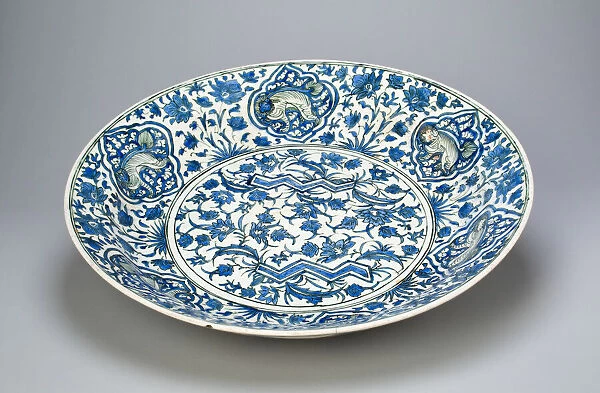 Blue and White Dish, Safavid dynasty (1501-1722), 17th century. Creator: Unknown