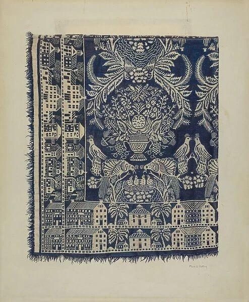 Blue and White Woolen Coverlet, c. 1938. Creator: Frank Gutting
