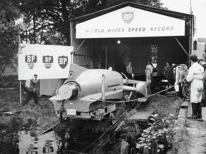 Framed Print : Bluebird K7 at Coniston Water, Cumbria, 1958 Framed Print : Bluebird K7 at Coniston Water, Cumbria, 1958