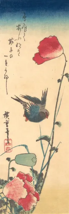 Framed Print : A Bluebird and Poppies, 1832-34. 1832-34. Creator: Ando Hiroshige Framed Print : A Bluebird and Poppies, 1832-34. 1832-34. Creator: Ando Hiroshige