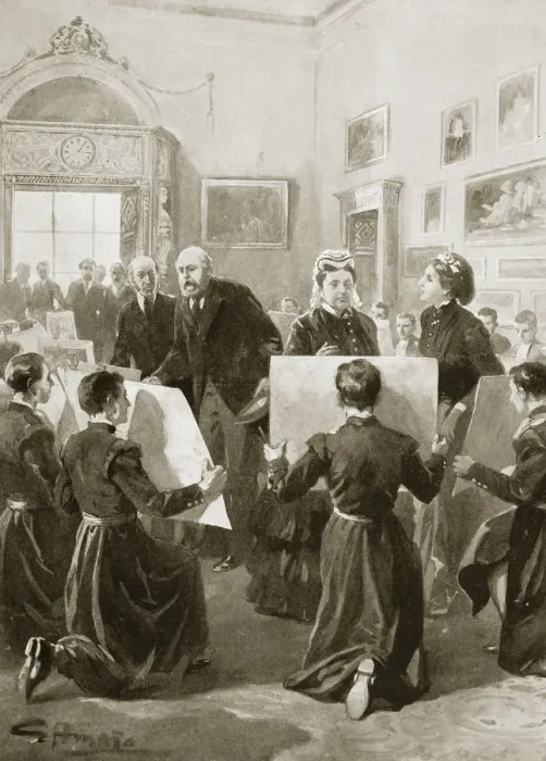 Framed Print : Bluecoat schoolboys showing their drawings to Queen Victoria, 3 April 1873 (1901)