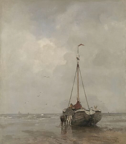 Bluff-bowed Fishing Boat on the Beach at Scheveningen, c.1885. Creator: Jacob Henricus Maris