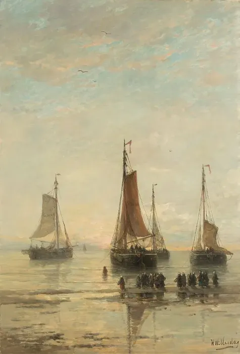 Framed Print : Bluff-Bowed Scheveningen Boats at Anchor, 1860-1889. Creator: Hendrik Willem Mesdag Framed Print : Bluff-Bowed Scheveningen Boats at Anchor, 1860-1889. Creator: Hendrik Willem Mesdag