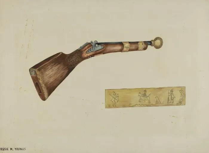 Framed Print : Blunderbuss, c. 1940. Creator: Jessie M Youngs Framed Print : Blunderbuss, c. 1940. Creator: Jessie M Youngs