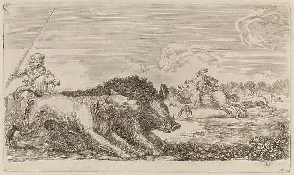 Boar Chased by a Dog. Creator: Stefano della Bella