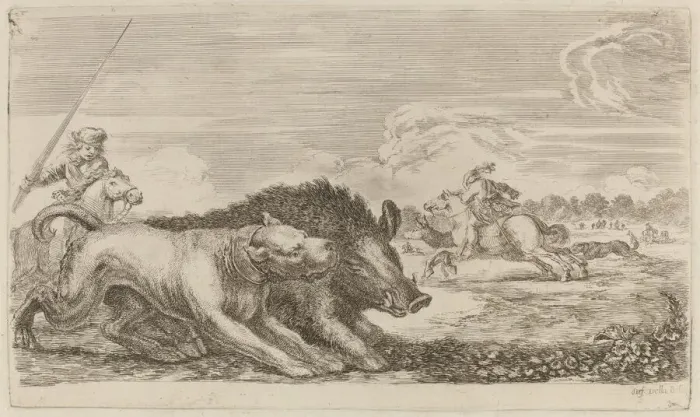 Framed Print : Boar Chased by a Dog. Creator: Stefano della Bella Framed Print : Boar Chased by a Dog. Creator: Stefano della Bella