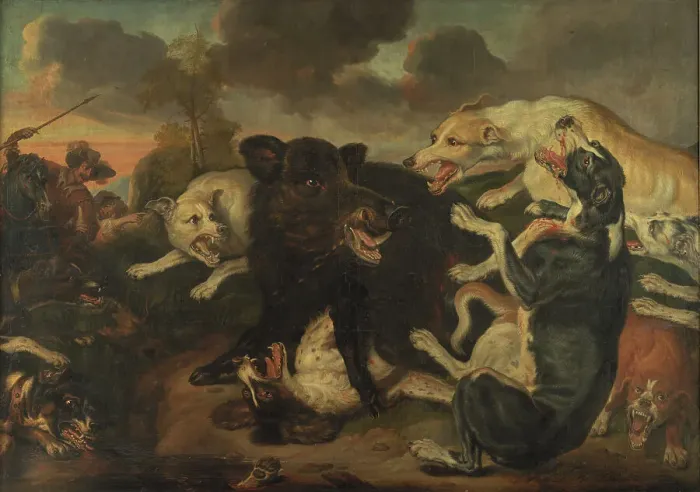 Framed Print : A Boar Hunt, 1677. Creator: Juriaen Jacobsz Framed Print : A Boar Hunt, 1677. Creator: Juriaen Jacobsz