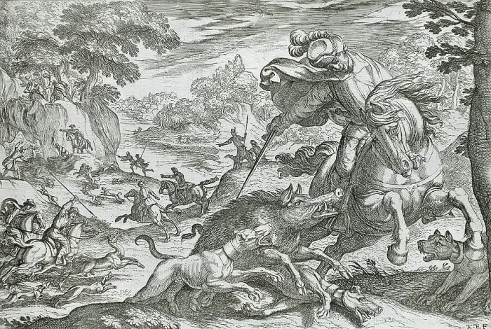 Framed Print : Boar Hunt, 16th century. Creator: Antonio Tempesta Framed Print : Boar Hunt, 16th century. Creator: Antonio Tempesta