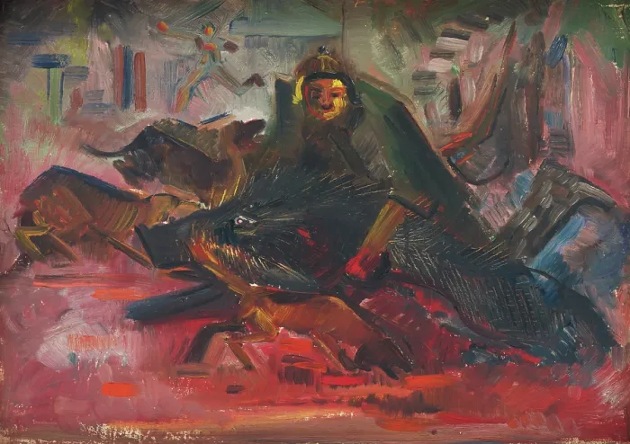 Framed Print : Boar Hunt, 1940. Creator: Arnold Peter Weisz-Kubincan