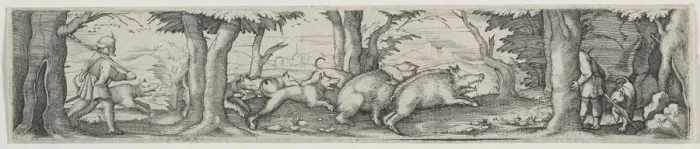 Framed Print : Boar Hunt. Creator: Virgilius Solis (German, 1514-1562) Framed Print : Boar Hunt. Creator: Virgilius Solis (German, 1514-1562)