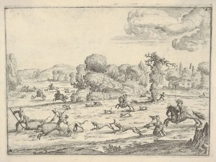 Framed Print : Boar hunt in a landscape, ca. 1620-38. Creator: Ercole Bazicaluva Framed Print : Boar hunt in a landscape, ca. 1620-38. Creator: Ercole Bazicaluva