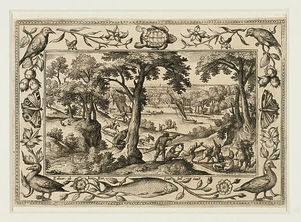 Boar Hunt, from Landscapes with Old and New Testament Scenes and Hunting Scenes, 1584