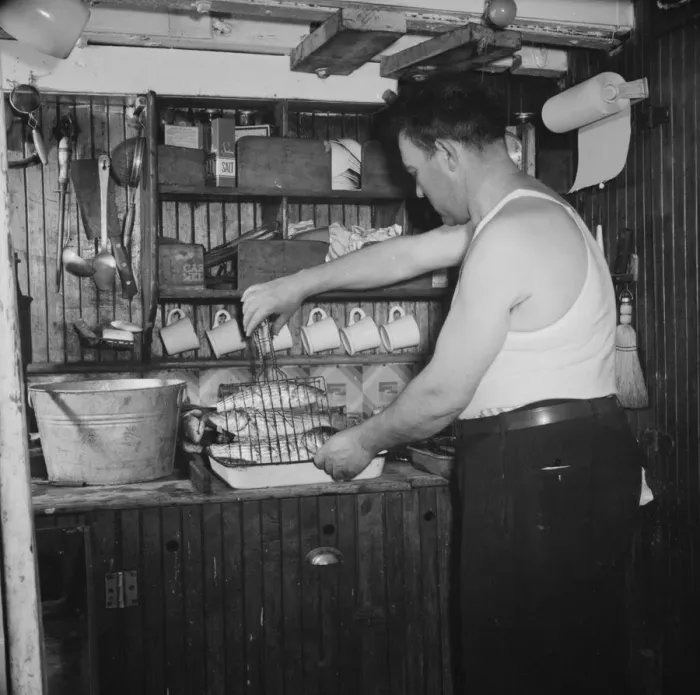 Framed Print : On board the Alden out of Gloucester, Massachusetts, 1943. Creator: Gordon Parks Framed Print : On board the Alden out of Gloucester, Massachusetts, 1943. Creator: Gordon Parks