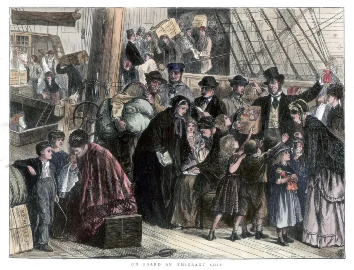 Framed Print : On board the emigrant ship, 1871