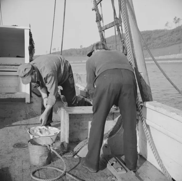 Framed Print : On board the fishing boat Alden, out of Glocester, Massachusetts, 1943. Creator: Gordon Parks Framed Print : On board the fishing boat Alden, out of Glocester, Massachusetts, 1943. Creator: Gordon Parks