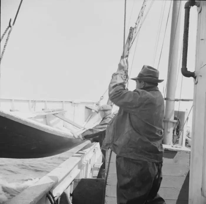Framed Print : On board the fishing boat Alden out of Gloucester, Massachusetts, 1943. Creator: Gordon Parks Framed Print : On board the fishing boat Alden out of Gloucester, Massachusetts, 1943. Creator: Gordon Parks